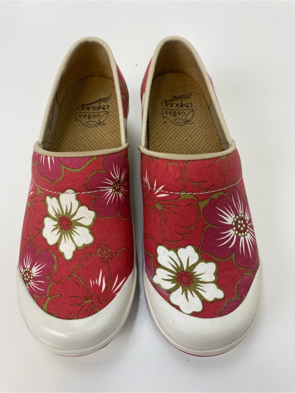 Dansko Floral Slip-On Shoe in Red and White